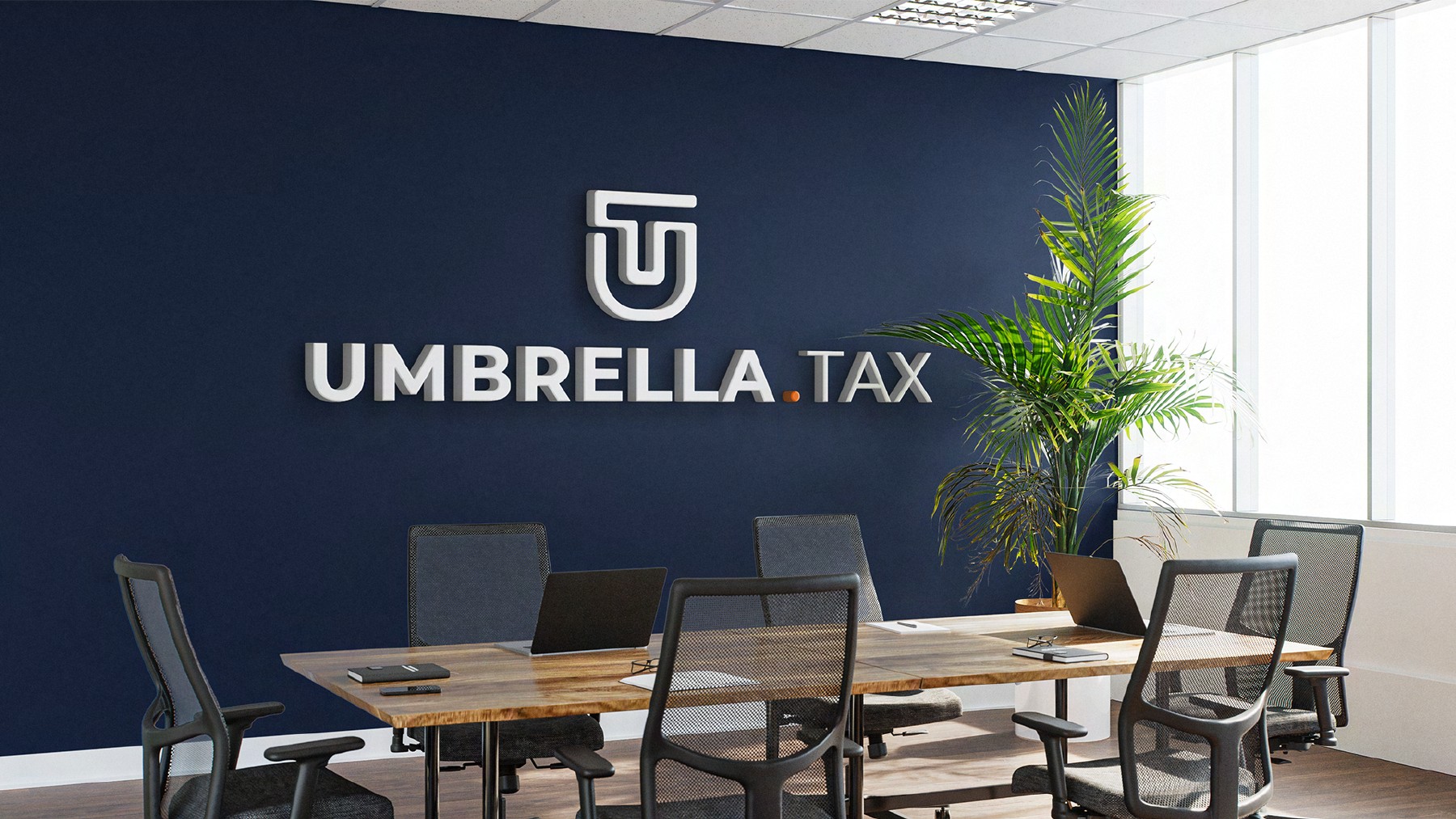 Logo Umbrella Tax aplicado em ambiente corporativo